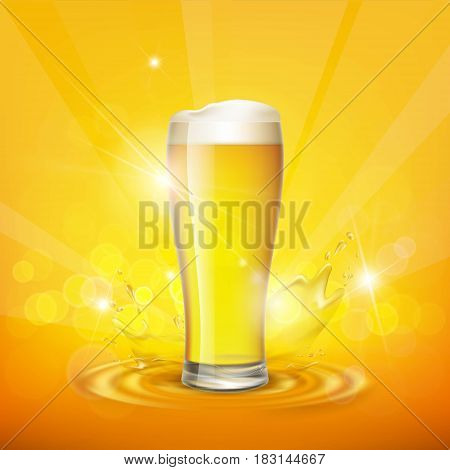 Foam on the glass with beer. Stock vector illustration.