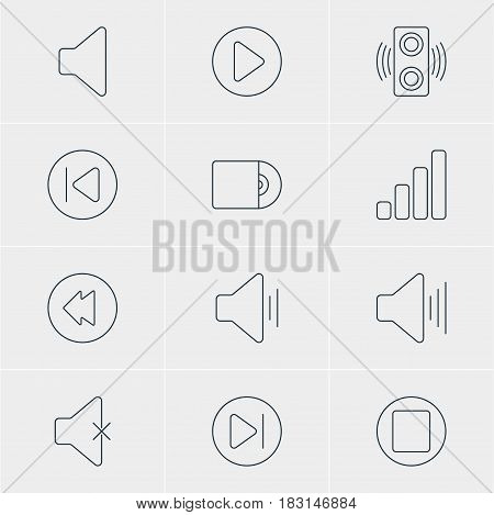 Vector Illustration Of 12 Melody Icons. Editable Pack Of Pause, Speaker, Subsequent And Other Elements.