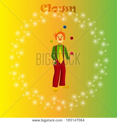 Very high quality trendy vector illustration of happy juggling circus clown.