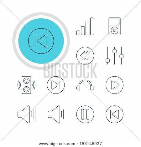 Vector Illustration Of 12 Melody Icons. Editable Pack Of Mp3, Reversing, Subsequent And Other Elements.