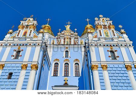 Domes of the Mikhailovsky cathedral Kiev Ukraine