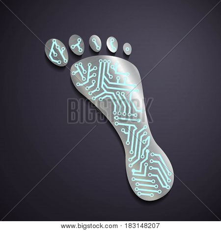 Imprint of the human foot with the circuit. Stock vector illustration.