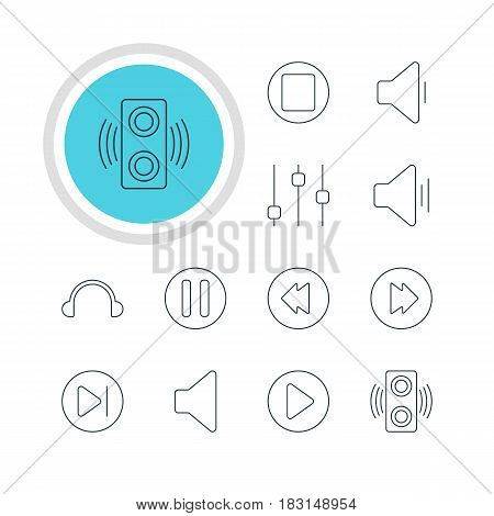 Vector Illustration Of 12 Music Icons. Editable Pack Of Stabilizer, Subsequent, Pause And Other Elements.