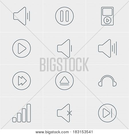 Vector Illustration Of 12 Melody Icons. Editable Pack Of Subsequent, Rewind, Start And Other Elements.