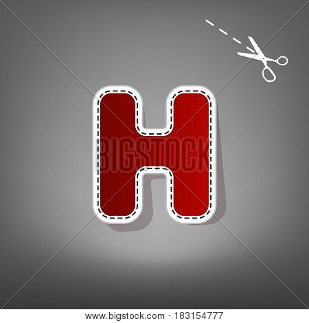 Letter H sign design template element. Vector. Red icon with for applique from paper with shadow on gray background with scissors.