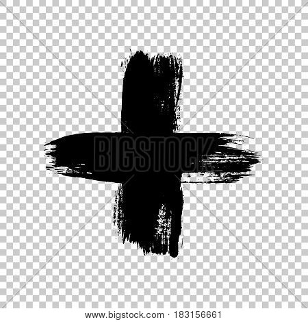 Hand drawn cross. Grunge cross. Cross made with brush stroke on isolated background