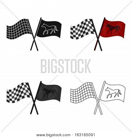 Crossed checkered and equestrian flags icon in cartoon design isolated on white background. Hippodrome and horse symbol stock vector illustration.