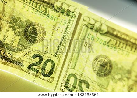 banknote 20 american dollar on a white background