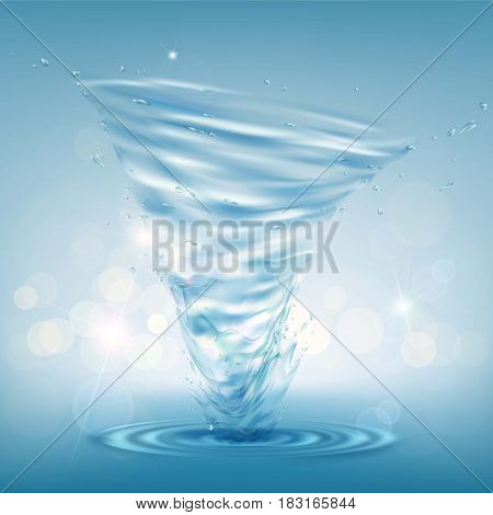 Tornado of water. Rotating twister. Stock vector illustration.