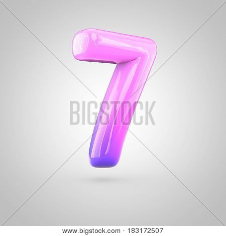 Glossy Pink And Violet Gradient Paint Alphabet Number 7 Isolated On White Background