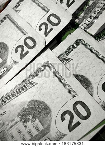 Banknote 20 dollars costing on a table