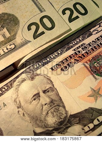 20 dollars U.S.A laying on a table