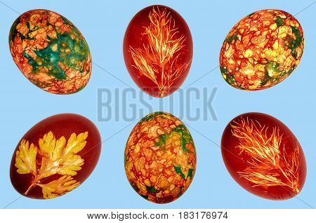 Colorful easter eggs on the blue background
