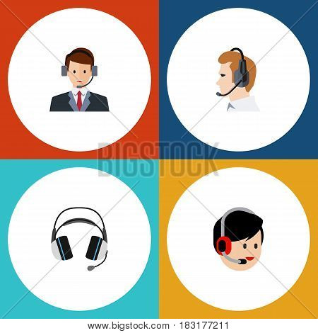 Flat Telemarketing Set Of Operator, Hotline, Earphone And Other Vector Objects. Also Includes Hotline, Online, Telemarketing Elements.