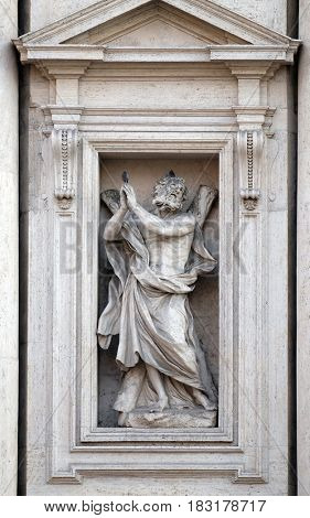 ROME, ITALY - SEPTEMBER 01: Saint Andrew the Apostle statue on the portal of Sant Andrea della Valle Church in Rome, Italy on September 01, 2016.