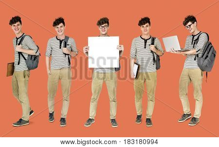 Young Adult Man Student Gesture Studio Portrait Isolated