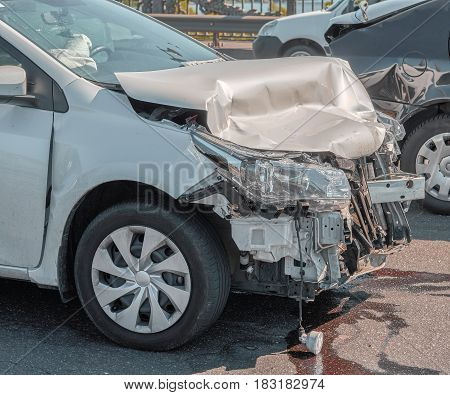 Traffic Mishap on the bridge in summer day
