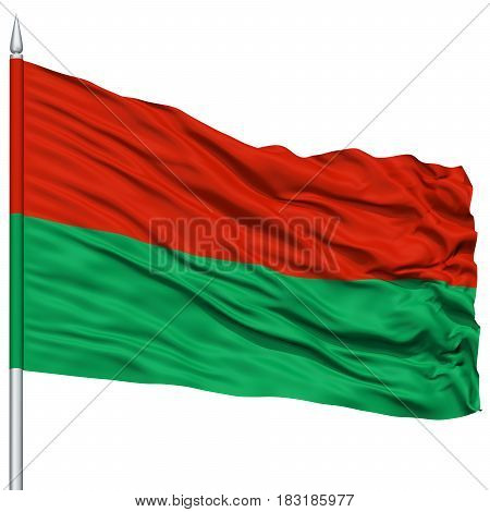 Lapaz City Flag on Flagpole, Capital City of Bolivia, Flying in the Wind, Isolated on White Background