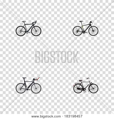 Realistic Competition Bicycle, Training Vehicle, Hybrid Velocipede And Other Vector Elements. Set Of Lifestyle Realistic Symbols Also Includes Dutch, Bicycle, Bike Objects.