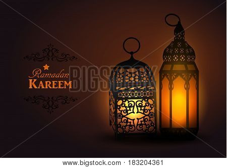 Intricate Arabic lamps with lights for Ramadan Kareem vector