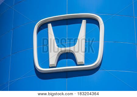 Indianapolis - Circa April 2017: Honda Motor Co. Logo and Sign. Honda Manufactures Among the Most Reliable Cars in the World V