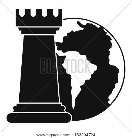 World planet and chess rook icon. Simple illustration of world planet and chess rook vector icon for web