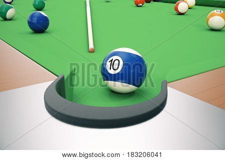 3D illustration American pool snooker balls background. American Billiard. Close-up Billiard balls. Bar game. Billiard table game.
