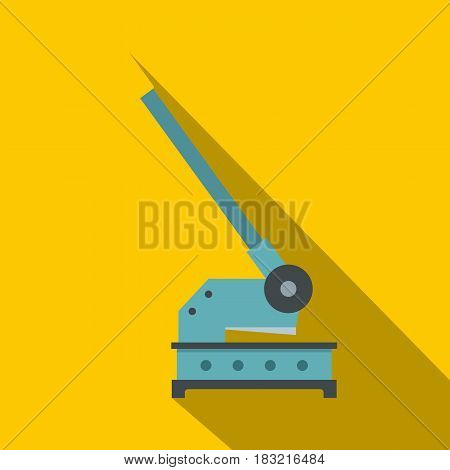 Cutting machine icon. Flat illustration of cutting machine vector icon for web on yellow background