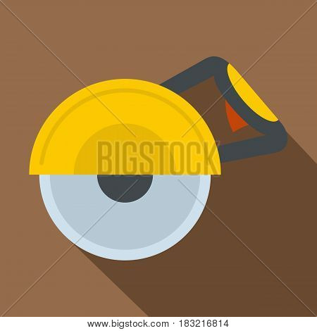 Yellow cut off machine icon. Flat illustration of yellow cut off machine vector icon for web on coffee background