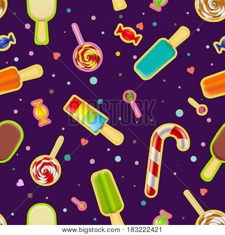 Seamless pattern of sweets and ice cream. Stock vector illustration.