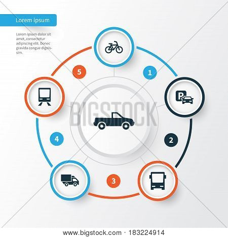 Shipment Icons Set. Collection Of Omnibus, Bicycle, Road Sign And Other Elements. Also Includes Symbols Such As Bike, Train, Railway.
