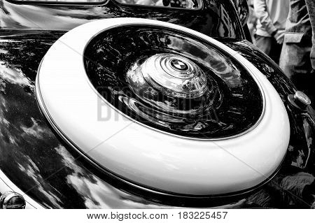 BERLIN - MAY 28: Spare wheel BMW (Black and White) the exhibition 