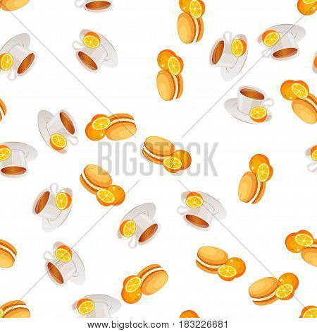 Very high quality original trendy vector seamless patternt with orange macaroons cookie