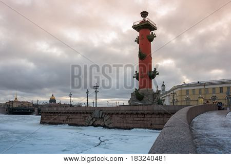 View on Vasilyevsky island in the winter Saint Petersburg Russia