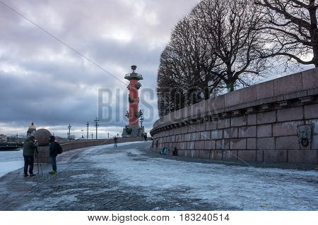 View on Vasilyevsky island in the winter Saint Petersburg Russia