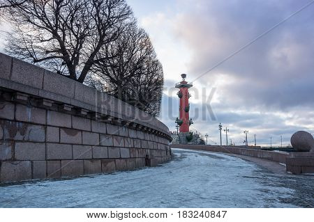 View on Vasilyevsky island in the winter Saint Petersburg Russia