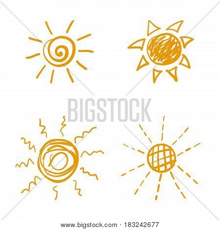 Hand drawn yellow sun set. Vector illustration on white