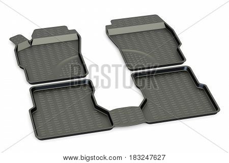 Car mats closeup 3D rendering isolated on white background