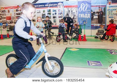 St. Petersburg Russia - 15 April, Active playground for children,15 April, 2017.
International Motor Show IMIS-2017 in Expoforurum.
Visitors and participants of the annual moto-salon in St. Petersburg.