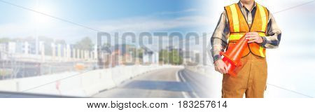 Road construction worker flagger