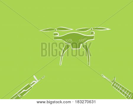 anti drone illustration with rifle pointing to a flying drone clipart