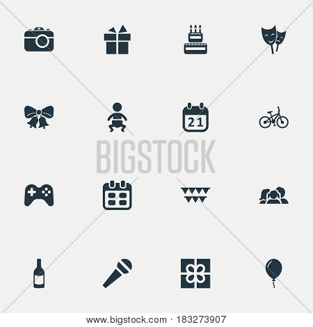 Vector Illustration Set Of Simple Celebration Icons. Elements Beverage, Special Day, Game And Other Synonyms Game, Party And Fizz.