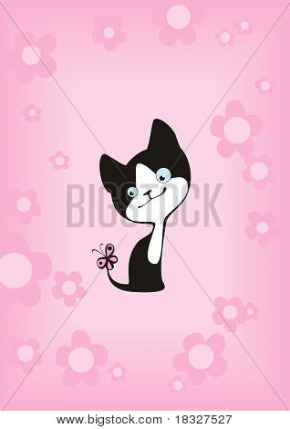 Gattino con la farfalla su una coda.