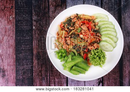 Fried Spicy Basil With Minced Pork .