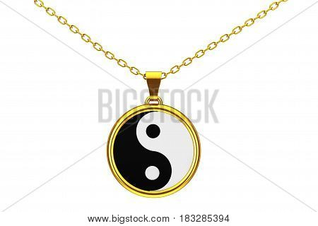 Yin Yang Symbol of Harmony and Balance Golden Coulomb on a white background. 3d Rendering.