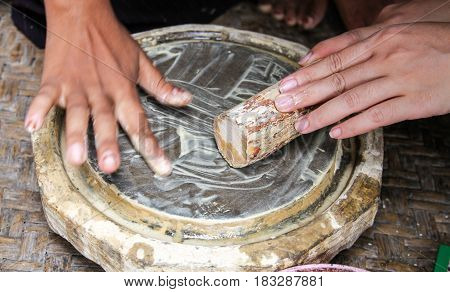Burmese Woman Made Powder Thanaka