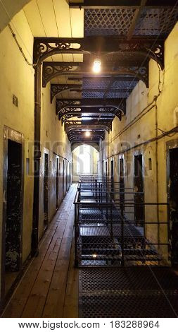 Hallway and prison cells in an ancient irish prison