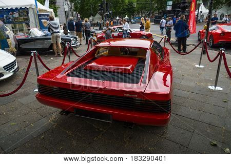 BERLIN - JUNE 14 2015: Sports car Ferrari Testarossa (Type F110). Rear view. The Classic Days on Kurfuerstendamm.