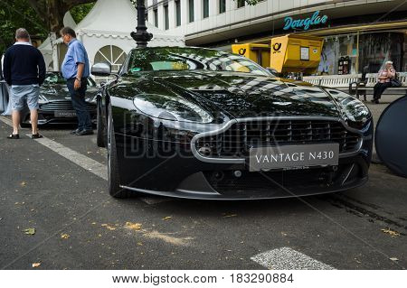 BERLIN - JUNE 14 2015: Luxury sports car Aston Martin V8 Vantage N430 (since 2015). The Classic Days on Kurfuerstendamm.