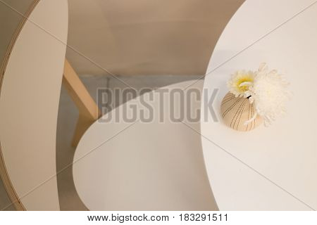 Contemporary Wooden Furniture In Minimal Room Style stock photo